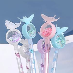 귀여운 나비 글리터 젤 잉크펜, 패셔너블한 블랙 롤러볼펜, 학생용 내구성 있는 플라스틱 소재, 파티 문구 선물, 색상 랜덤