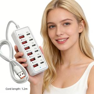 2026년 최신 12포트 USB 허브 6 USB + 6 Type-C PD 66W 고속 충전 (스마트폰, 태블릿, 노트북, PD 장치용) 소형 멀티 포트 충전기