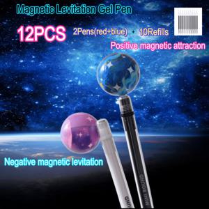 12개 세트: 펜 2개 + 리필심 10개, 자기 행성 마그네틱 젤펜, 스타일리시하고 스트레스 해소용, 0.5mm 블랙 풀메탈 팁, 저널링, 서명, 필기, 연습용, 생일 선물, 휴일 선물