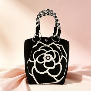 TEMU 새로운 여성 미니 니트 손가방, 동백무늬, 고품질, 대용량, , 다용도 트렌디 스타일, 산책, 쇼핑, 여행 및 일상 사용에 적합, 크로스바디 백, 숄더백 및 겨드랑이 가방으로 제공