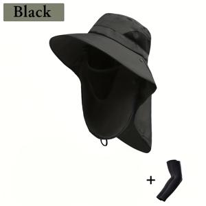 TEMU 2개 야외 햇빛 가리개, (모자 및 팔토시) 남녀공용 속건성 낚시모자, 조절 가능한 챙, 통기성 메쉬 및 탈착식 마스크 포함, 낚시 및 다양한 야외 활동에 적합, 5가지 색상 제공
