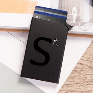 TEMU 남성용 슬림 알루미늄 합금 명함 홀더 1개, RFID 차단 팝업 지갑, 프린트 레터 S & 별 패턴, 도난 방지 알루미늄 합금 신용 카드 케이스 - 블랙