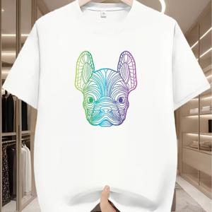 TEMU 남녀공용 프렌치 불독 티셔츠 - 여름 반팔 라운드넥 프렌치 프린트 티, 기계 세탁 가능, 야외 및 데일리웨어에 적합, 반려동물 애호가를 위한 생동감 있는 강아지 테마 셔츠, 파티와 일상에 어울리는 캐주얼하고 편안한 핏