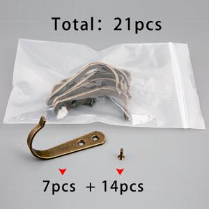 TEMU 7개 브론즈 J자고리 + 14개 2.5X10 브론즈 나사, 총 21개, 단일 고리 철제 고리, 코트 걸이, 욕실 수건 걸이, 다용도 고리