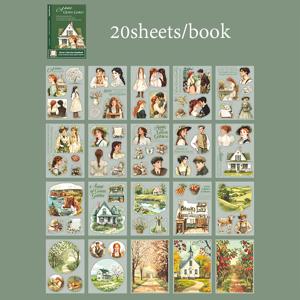 20장 고품질 PET 스크랩북 스티커북 - 잡지 저널, 플래너, DIY 카드 & 폰케이스 장식용 - 빈티지 플로럴 디자인, 커버용, 광택, 불규칙한 모양, 사전 절단 스티커