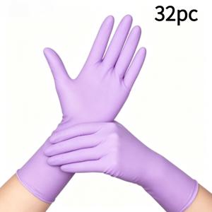 TEMU 32개입 연보라색 일회용 복합 니트릴 장갑, 가정 청소, 반려동물 청소 및 야외 유리 청소에 적합한 청소용품. 가정 청소에 적합한 예술적인 창작