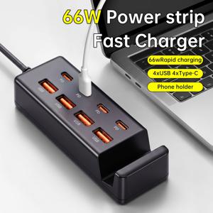 TEMU 8포트 휴대폰 스탠드 탁상용 충전기, Type-C PD 4포트 + USB-A 4포트 장착, 휴대폰 홀더 포함, Type-C 멀티포트/멀티출력 소켓으로 고속 충전 지원, 다중 기기 고속 충전 허브, 노트북/태블릿/여러 기기용, iPhone, MacBook, 작업 공간용 전원 허브, 테크 애호가용, 명절 선물