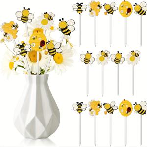 TEMU 14pcs 나무 벌 막대 - 꽃으로 아름다운 노란색과 검은색 벌, 바구니 채우기, 농가 장식, 여름 주제 가정 및 휴일 장식, 계절 가정 장식 | 재미있는 벌 디자인 | 나무 막대