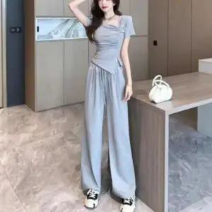 [하프클럽/]트레이닝복 세트 반팔 와이드 밴딩 팬츠 여름 쿨 홈웨어 투피스