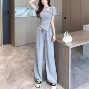 [하프클럽/]트레이닝복 세트 반팔 와이드 밴딩 팬츠 여름 홈웨어 셋업