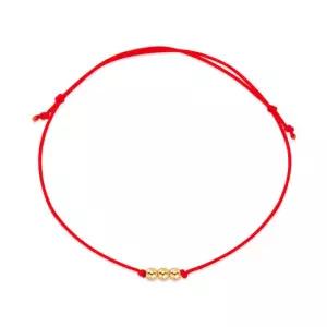 [비앤비골드] 당일발송 14K 3mm 미니 골드 3볼 실크끈 레드 실팔찌 BHB42688