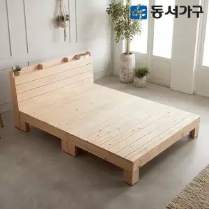 [동서가구]힐링 수납헤드 편백나무 원목 퀸 Q 침대 (매트미포함) DF638418