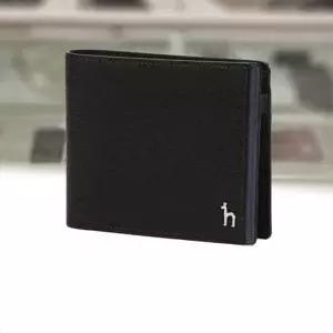 [헤지스](대구신세계)[COLOR POINT] 블랙 라인배색 소가죽 반지갑 HJWA6F032BK