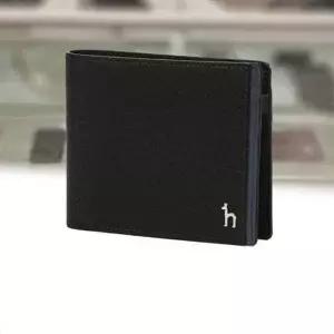 [헤지스](대구신세계)[COLOR POINT] 블랙 라인배색 소가죽 반지갑 HJWA6F032BK