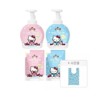 아이깨끗해 X 헬로키티 핸드워시 화이트릴리 용기 490ml+숲속산책 용기 490ml+화이트릴리 리필 450ml+숲속산책 리필 450ml 각 1개 (총 4개)+증정(피크닉백(블루), 1개)