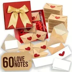 발렌타인 카드 60Pcs DIY 사랑 메모 상자 하트 스티커가있는 미니 봉투 결혼식을위한 데이 선물