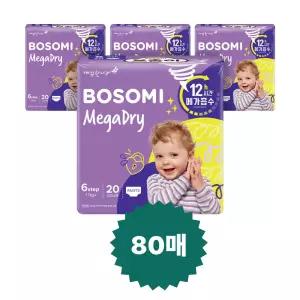 NEW 보솜이 메가드라이 팬티 기저귀, 점보형, 20매, 4팩, 1개(80매)
