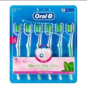 탄력모칫솔 OralB 고탄력 초미세모 초소형헤드 그린티 칫솔 6개입