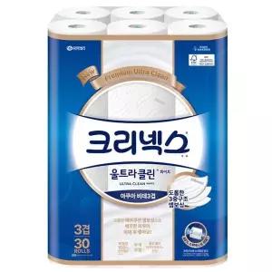 크리넥스 3겹 울트라클린 화이트 비데티슈 화장지 30m 30롤