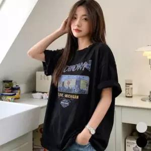 티셔츠 니트 오버핏 영문 여성 드롭숄더