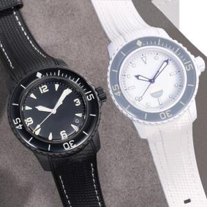 Swatch X Blancpain Fifty Fathoms 22mm 곡선형 엔드 방수 교체용 팔찌용 형 액상 실리콘 스트랩 시계줄 스