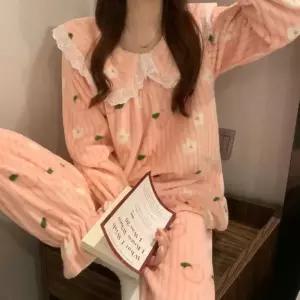 복숭아 레이스 잠옷 3color 기모 수면 D