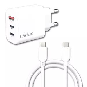 [에너지팩토리] GaN PPS PD3.0 초고속 65W 미니 3포트 멀티충전기+CtoC 고속충전케이블 1M 세트