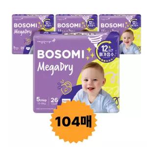 NEW 보솜이 메가드라이 팬티 기저귀, 특대형, 26매, 4팩, 1개(104매)