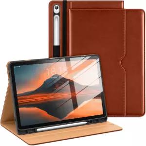 삼성 갤럭시 탭 S10 라이트 / FE S9 브라운 S펜 홀더가 있는 10.9인치 폴리오 스탠드 커버 핸드 스트랩 및