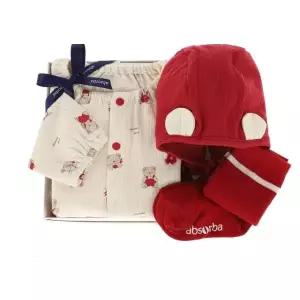 [압소바](강남점)( 26년F/W 임신출산백일돌축하선물)루지바디슈트+모자+양말세트(AB2651BU12)
