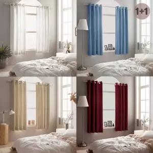 고급스런 아일렛형 3중직 창문형 암막커튼 135x170cm 2장 SET (끈포함)