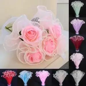 진주 레이스 꽃 포장 천 수제 꽃다발 웨이브 원사 선물 포장지 로모틱 롤 28cmx4야드 메쉬