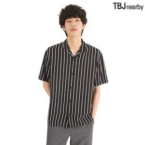 간절기룩 데일리룩 티비제이 남성 5부 폴리 루즈핏 스트라이프셔츠(T192SH331P)