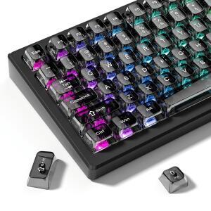115 키 블랙 투명 캡 크리스탈 세라믹 PC RGB 캡을 통해 빛나는 MX 스위치 키보드 용 MDA 프로필