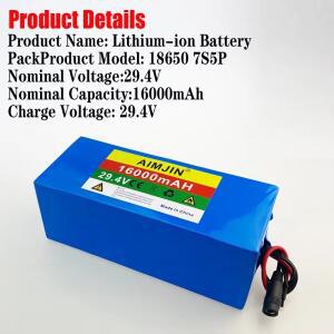 7S5P 24V 16Ah 배터리 팩 500W 16000mAh 전기 스쿠터 18650 리튬 이온 내장 BMS