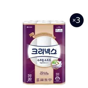[셀러허브]크리넥스 3겹 펄프 수프림 소프트 화장지 27m x 30롤 x 3팩 (S44690388)