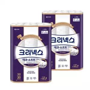 크리넥스 3겹 데코앤소프트 화이트 25MX30롤 2팩