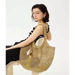 [닥스](강남점)DCBA6E580I2 [MISTY FLOWER RAFFIA] 베이지 라피아 꼬임 메쉬 숄더백 L