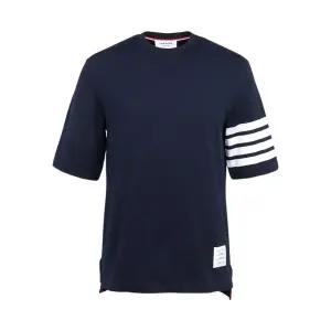 톰브라운 남성 네이비 블루 코튼 4바 스트라이프 반팔 티셔츠 MJS168G 07862 415 148421337