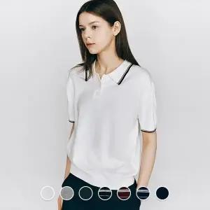 백화점 지오다노 여성 여름 세미 루즈핏 폴로 카라 반팔 니트 스웨터 355531