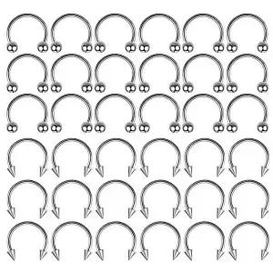36PC 스테인레스 스틸 말굽 Septum 피어싱 로트 코 링 대량 귀걸이 연골