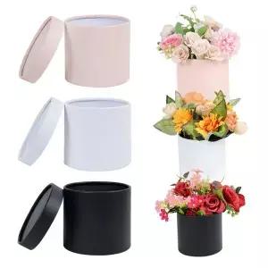 1Pc 블랙 화이트 핑크 라운드 꽃 포장 골판지 상자 꽃집 포옹 양동이 발렌타인 데이 생일 결혼 선물 케이스