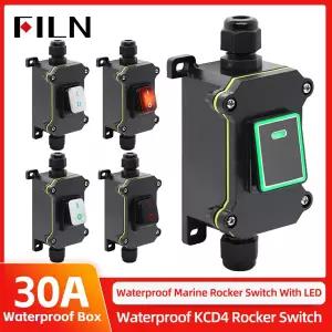FILN 30A 12V 24V 220V 방수 인라인 토글 스위치 LED 포함 IP65 방진 방수 실외 인라인 코드 로커 스위치