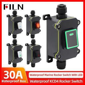 FILN 30A 12V 24V 220V 방수 인라인 토글 스위치 (LED 포함) IP65 방진 실외 박스 코드 로커 전원