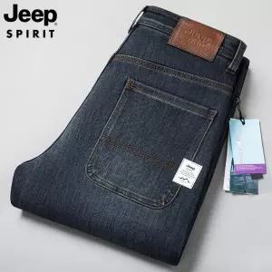 JEEP SPIRIT 남성 블루그레이 데님팬츠 여유핏 스트레이트 스판 가을겨울 청바지