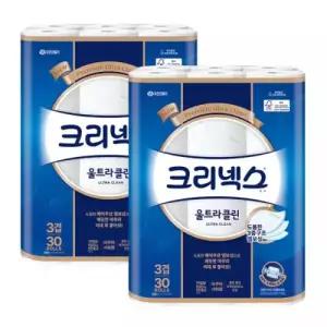 크리넥스 3겹 무형광 화장지 울트라클린 27m 30롤 2팩 아쿠아샤워향