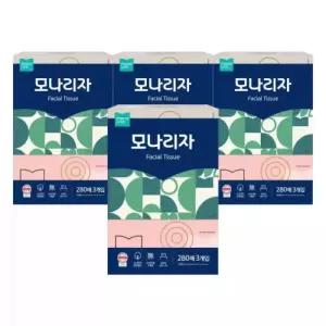 모나리자 미용티슈 280매x3개입 x 4팩 각티슈 화장지 휴지