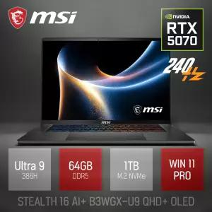 ⓒ MSI 스텔스 16 AI+ B3WGX-U9 QHD+ OLED 64GB 1TB WIN11 / 16인치 포토샵 영상편집 게임 AI 노트북