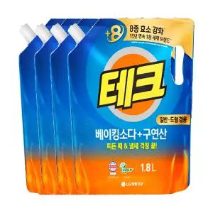 테크 베이킹소다+구연산 액체세제 일반/드럼 겸용 1.8L 4개