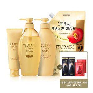 츠바키 프리미엄 볼륨 앤 리페어 3종 세트 +  샴푸 리필 600ml + 츠바키 샤쉐 4매